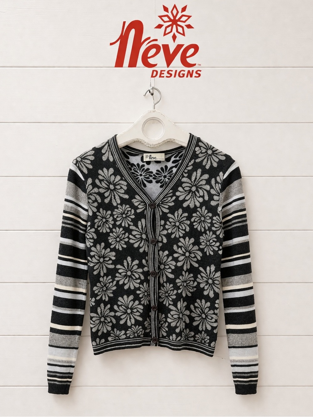 NEVE DESIGNS – Wool Floral & Striped Cardigan (S/M)